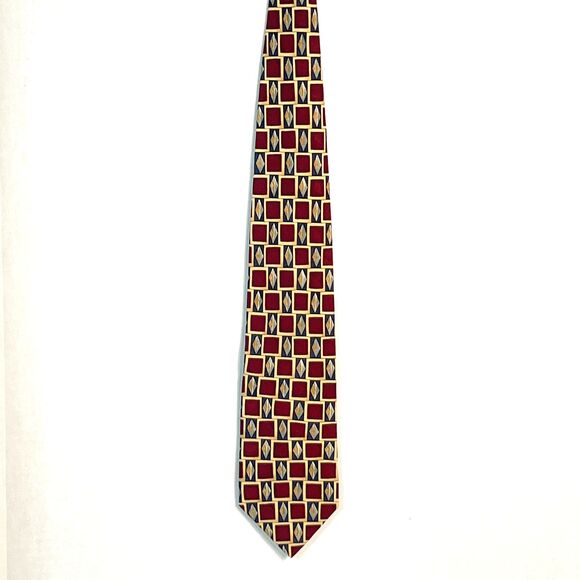 Boulder Trading Group Handmade Silk Tie 4" x 58" Maroon Gold Blue Made in USA - Picture 3 of 5